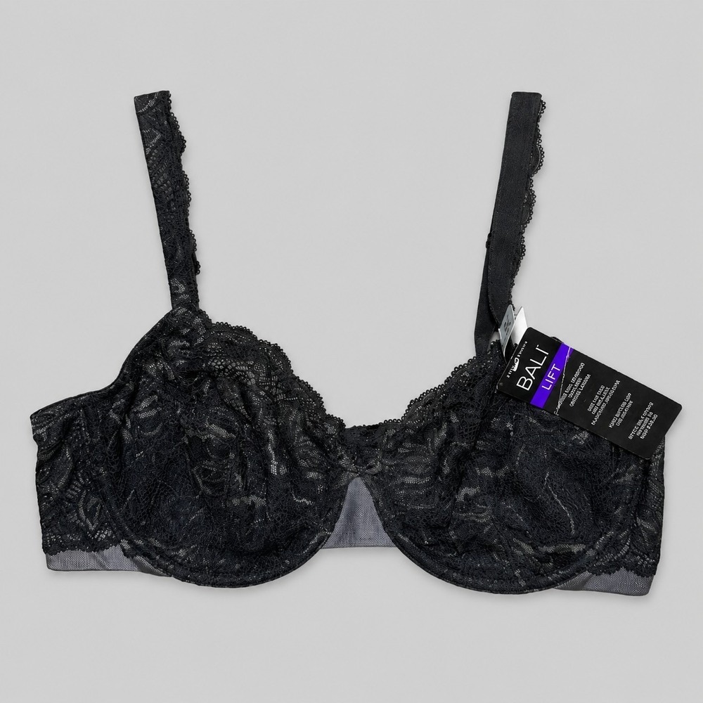 Bali Black Lace Desire Underwire Lift Bra Women's 38C Coquette Gothic Romantic